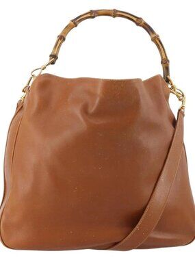 GUCCI Bamboo Shoulder Bag Leather 2way Brown Gold 001 1577 Auth 180800